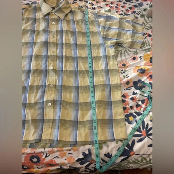 Tommy Bahama Yellow Plaid 100% Linen SS Button Up Shirt Men's Large - Picture 8 of 11